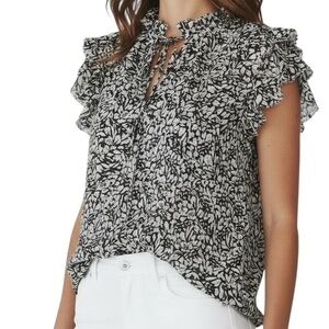 NWT WHITE HOUSE BLACK MARKET Printed Tier Ruffle Short Sleeve Blouse Size Small